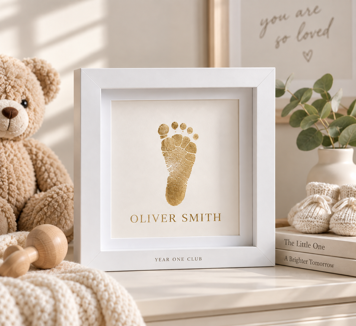Personalised Gold Foil Baby Footprint Keepsake Frame