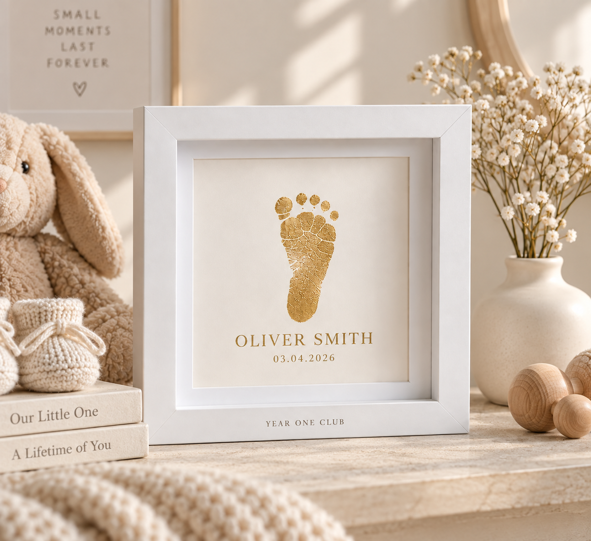 Personalised Gold Foil Baby Footprint Keepsake Frame