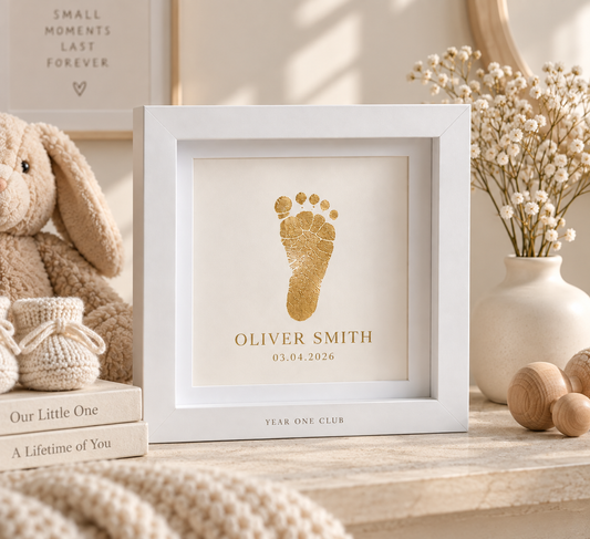 Personalised Gold Foil Baby Footprint Keepsake Frame